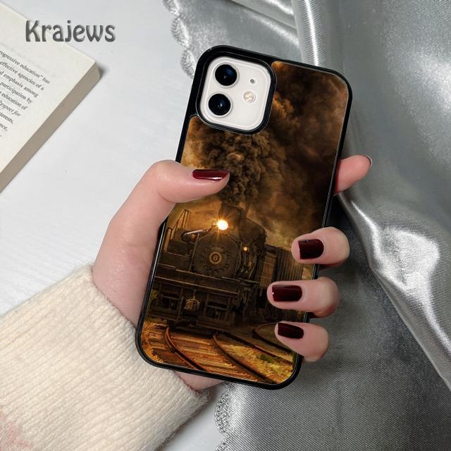 Krajews Vintage Steam Train Railway Phone Case Cover For iPhone 17 Air 16 15 14 plus 12 13 pro max coque Fundas