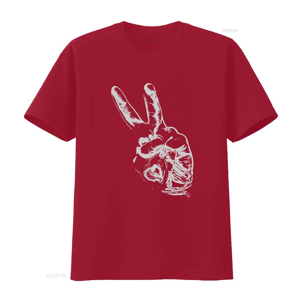 Peace Out Hand Sign T Shirt Artistic Design Pacifist Victory Humanist  Vintage Washed Fashion Comfortable Homme