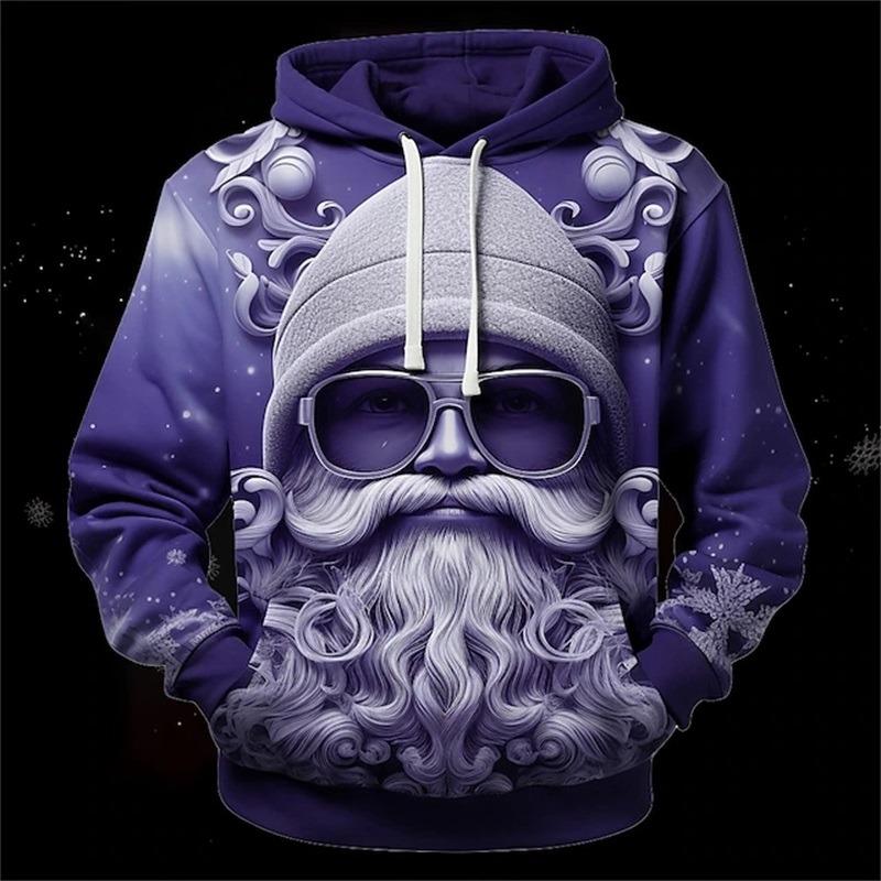 3D Print Christmas Cat Graphic Hoodie Men's Cute Santa Claus Pattern Loose Casual Comfortable Clothes Autumn Harajuku Style Kids Pullover