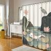 Playful Watercolor Shower Curtain - Axolotl & Heron Design, Soft Colors, 12 Hooks Included, 70X70 Inches