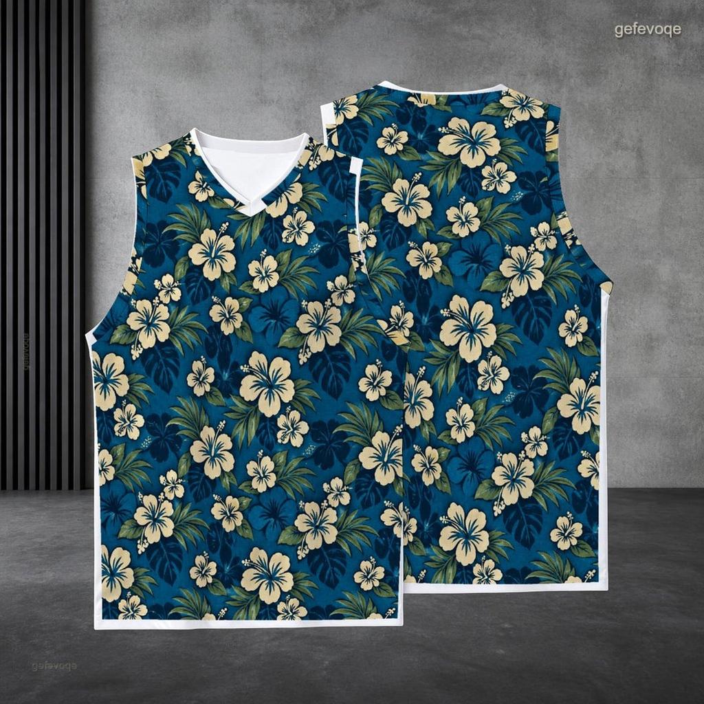 Men s Plus Size V Neck Sleeveless Floral Printed Straight Hem Tank Top