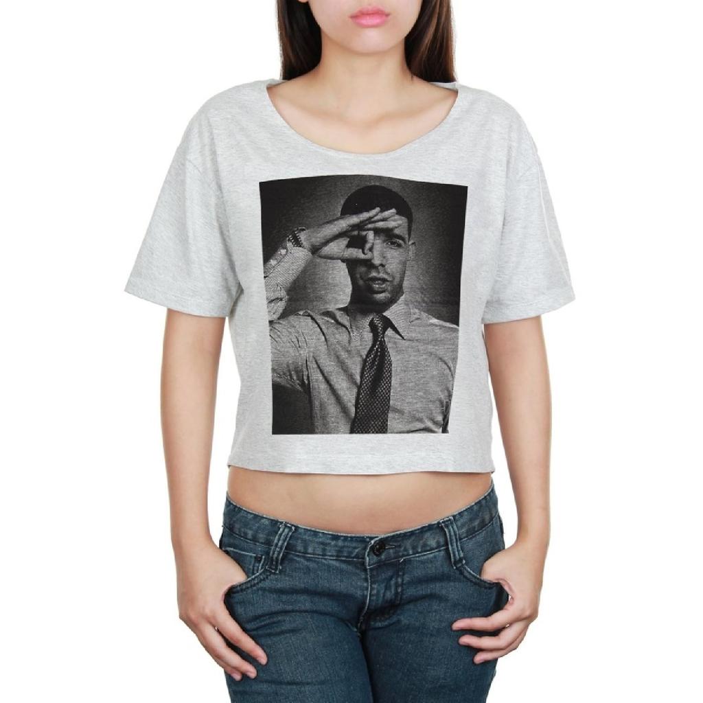 Topcloset Women's Drake Hip Hop R&B Artist Music Crop Top T-Shirt Large Gray