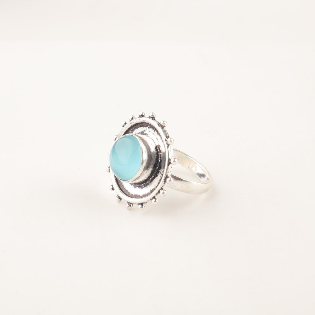 Natural Blue Cat's Eye Gemstone 925 Sterling Silver Jewelry Handmade Women Ring RR-49-45