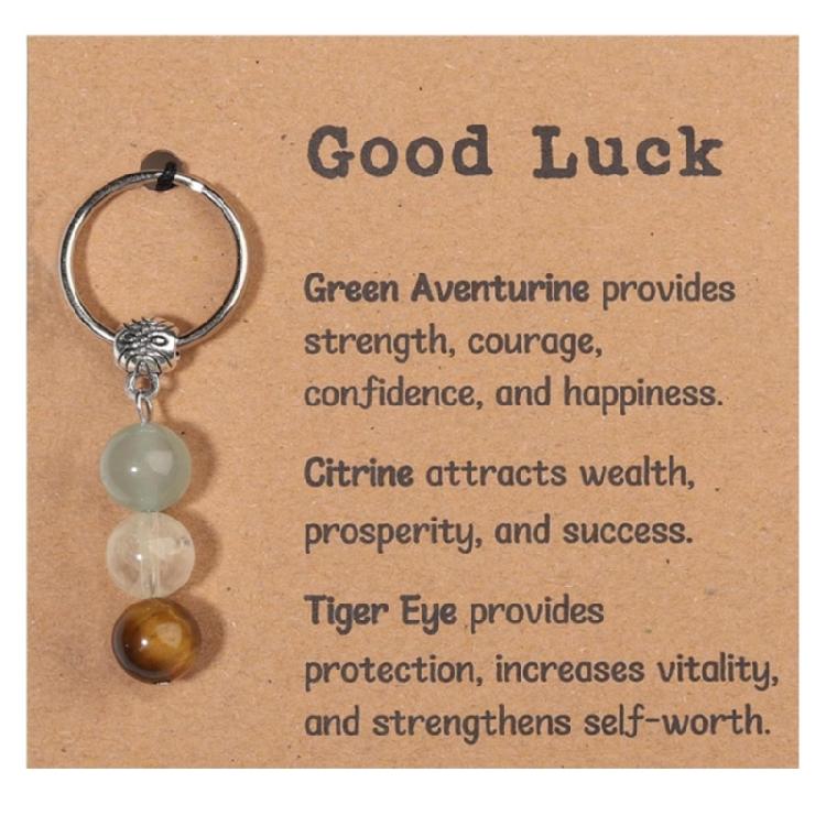 Natural Crystal Stone Keychain Green Chrysoprase Pink Moonstone Rose Quartz Beaded Healing Jewelry For Emotional Balance Gift