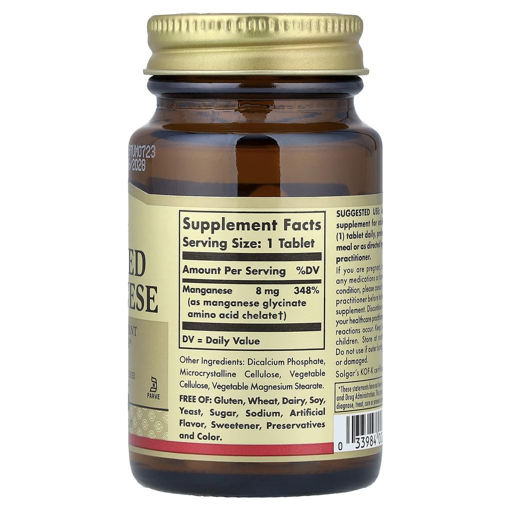 Chelated Manganese, 100 Tablets (8Mg per Tablet)