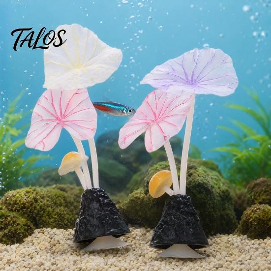 Decorative Aquarium Mushrooms Artificial Plant Ornament, Soft Silicone Lotus Leaves, Suction Cup Glow Leaf Decor in The Dark Safe Accessory