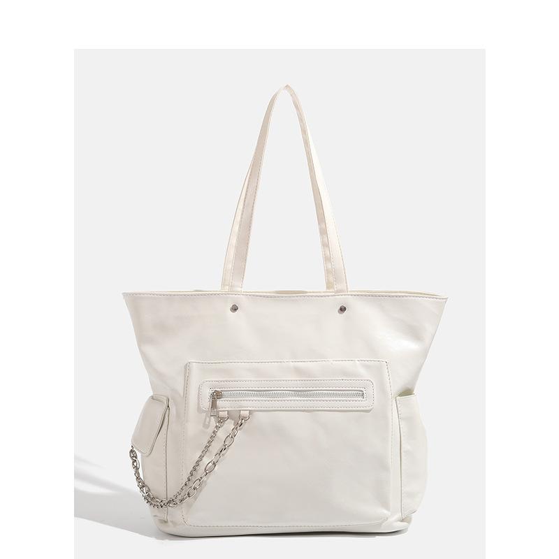 Simple retro large-capacity student class commuting tote bag, new high-texture chain shoulder handbag