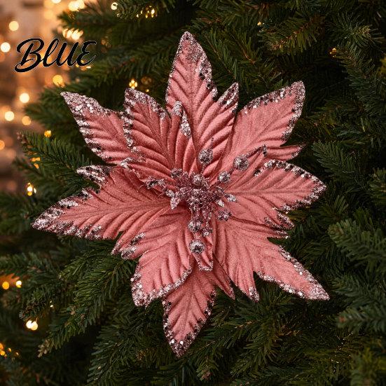 Decorative Christmas Flower Picks Artificial Flowers Handmade Bead Cluster Poinsettia Velvet with Gold