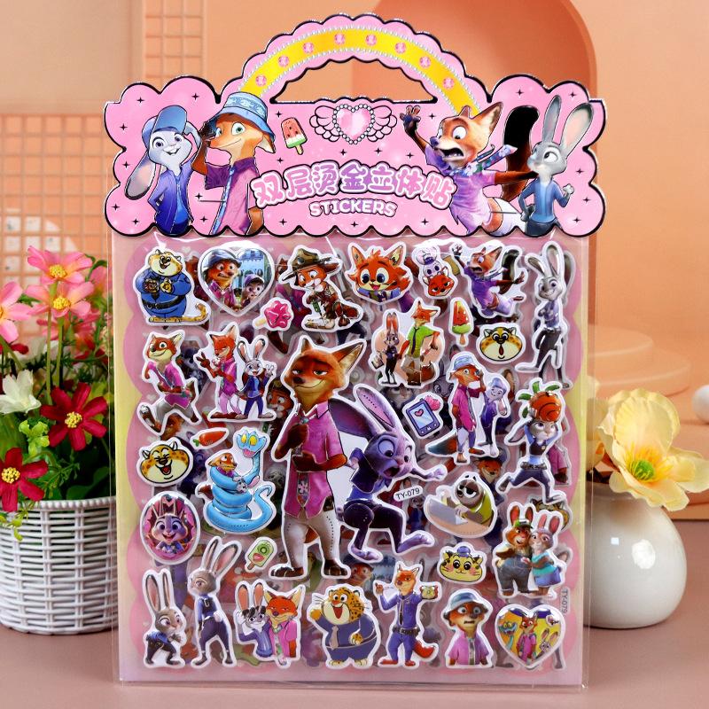 Hot Zootopia 3D Puffy Double Layer Gold Foil Stickers Kids Cartoon Stickers Birthday Party Favors Classroom Reward For Children