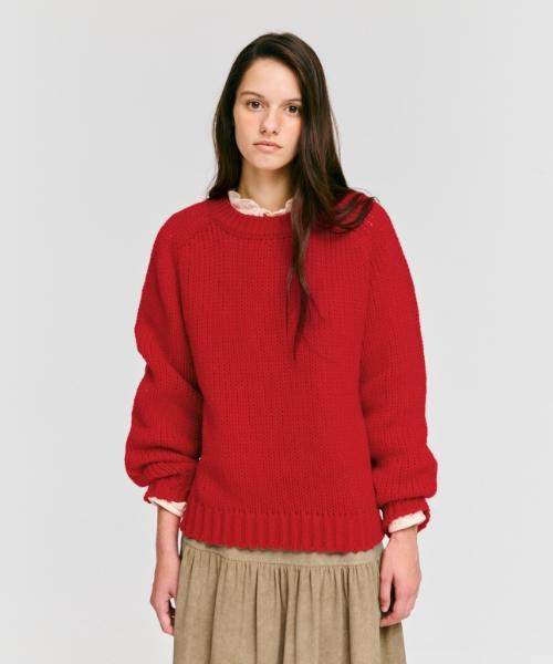 DEPOUND Raglan Round Neck Pullover [Red]