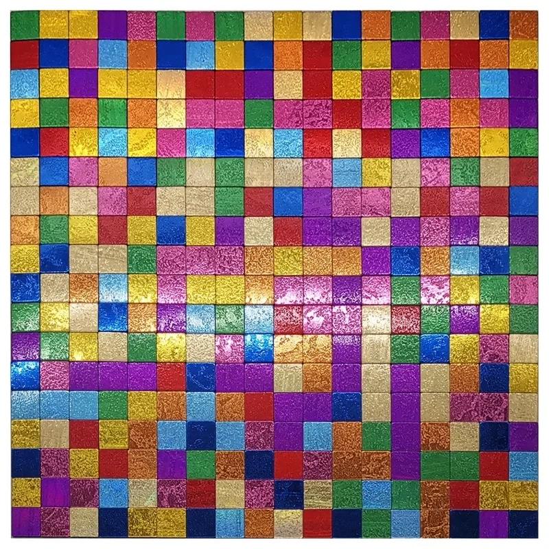 3D European Smooth Metal Mosaic Wall Sticker Self-adhesive Tile Kitchen Bathroom Bar Living Room TV Background Wall Decor Stick