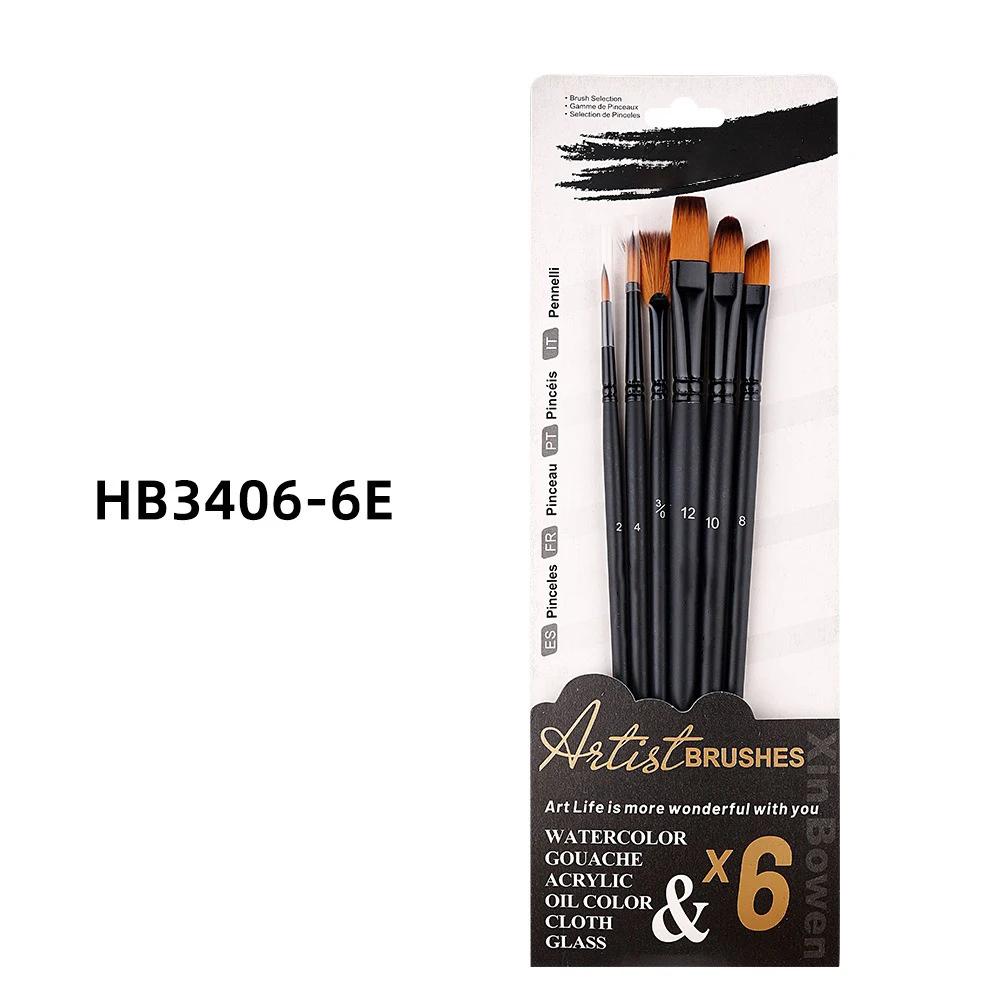 6/12 Pcs Nylon Brush Set for Students To Paint Acrylic Paint Pen Black Rod Children's Watercolor Pen Art Material Painting Brush