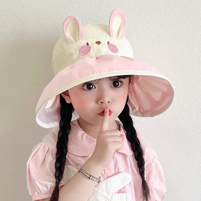 Children's Sun Hat with Large Brim Summer Girls Anti-ultraviolet Hollow Top Sun Hat Boy Thin Baby Sun Hat