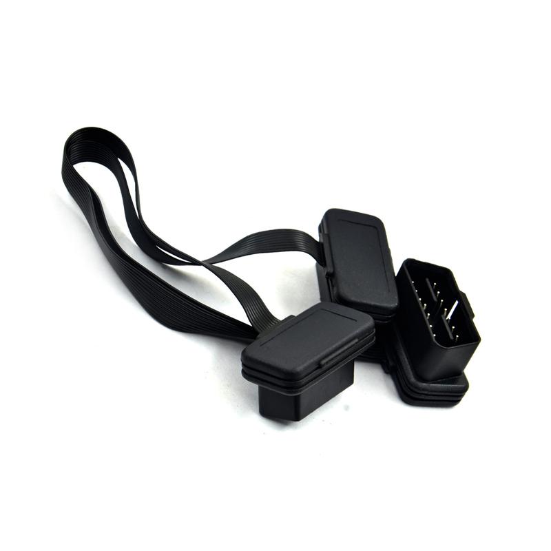 Wholesale Flat+Thin 16Pin OBD 2 Extender OBD2 16 Pin ELM327 Male To Dual Female Y Splitter Elbow OBDII Extension Connector Cable