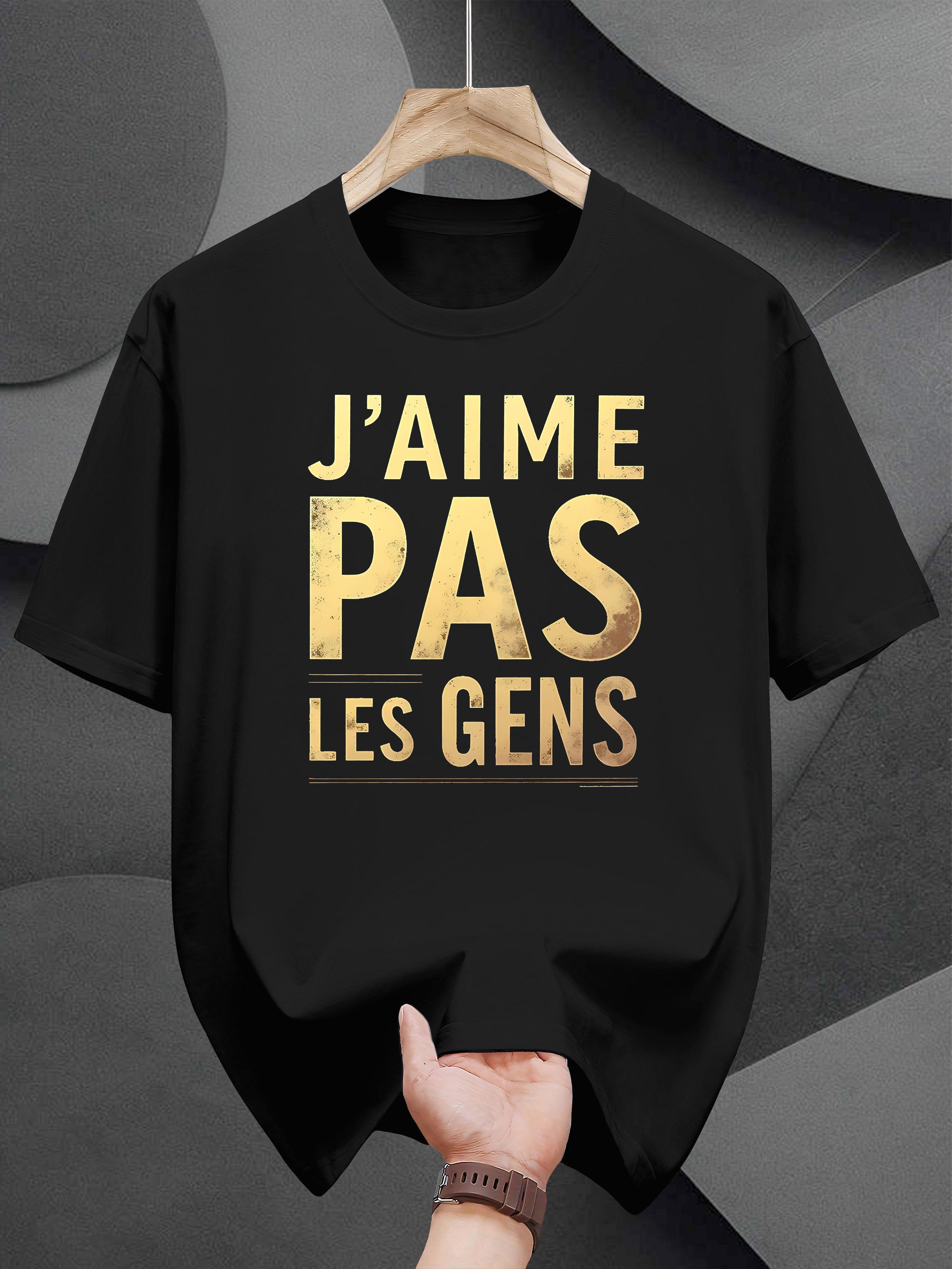 T-shirt with Bold Golden J AIIME PAS LÉ GENS Print - Black Casual Summer Tee XXL