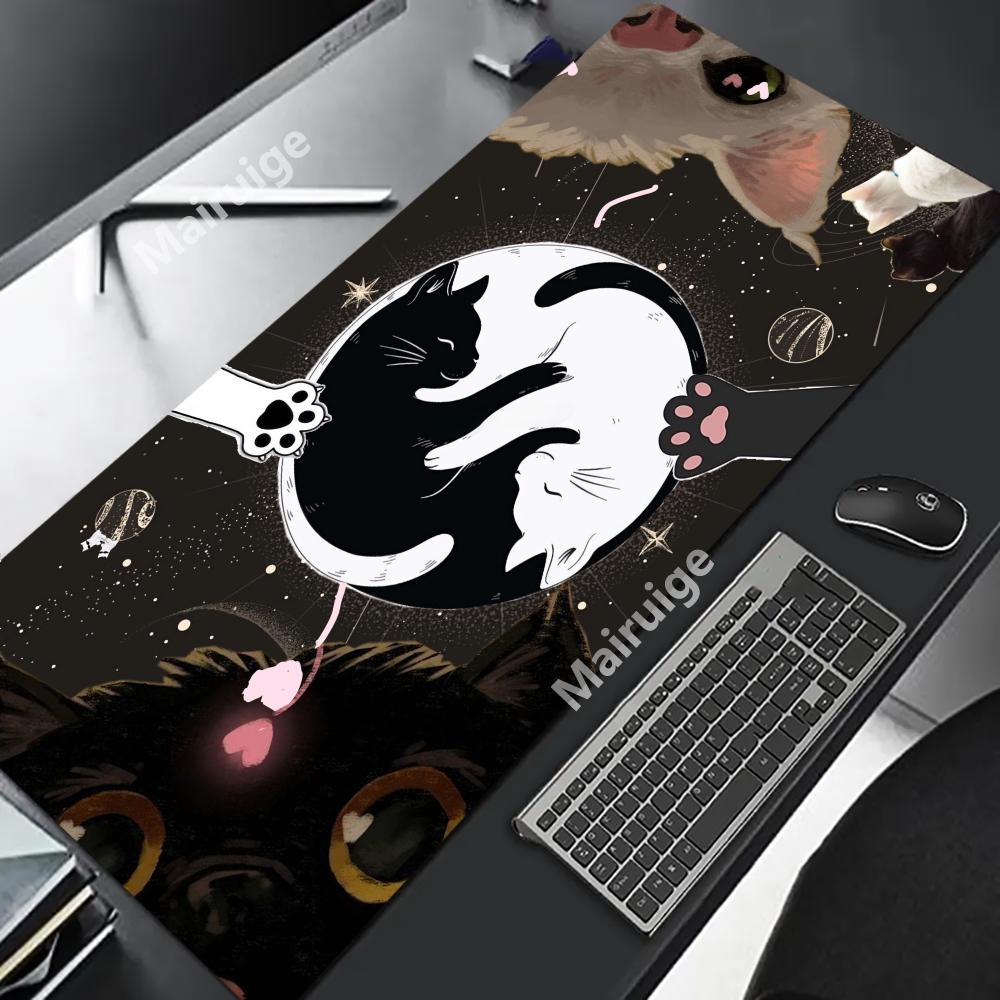 Black Cat Mouse Pad Large Mousepad Black and White Kawaii Mouse Mat Computer Office Accessories Desk Mat 90x40 Custom Mause Pad