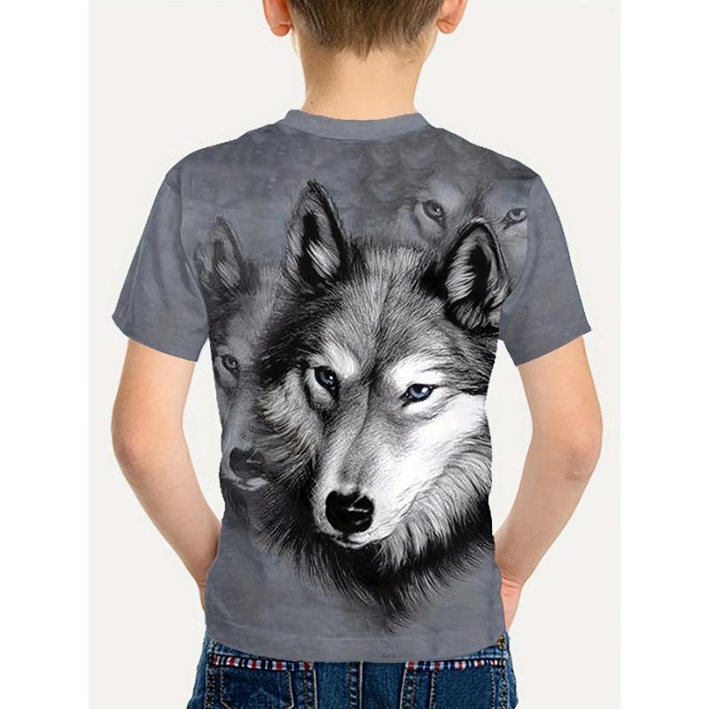 Summer Round Neck 3D Printed Wolf Pattern Top Fashionable Casual Cool Short Sleeved Children's Boy T-shirts
