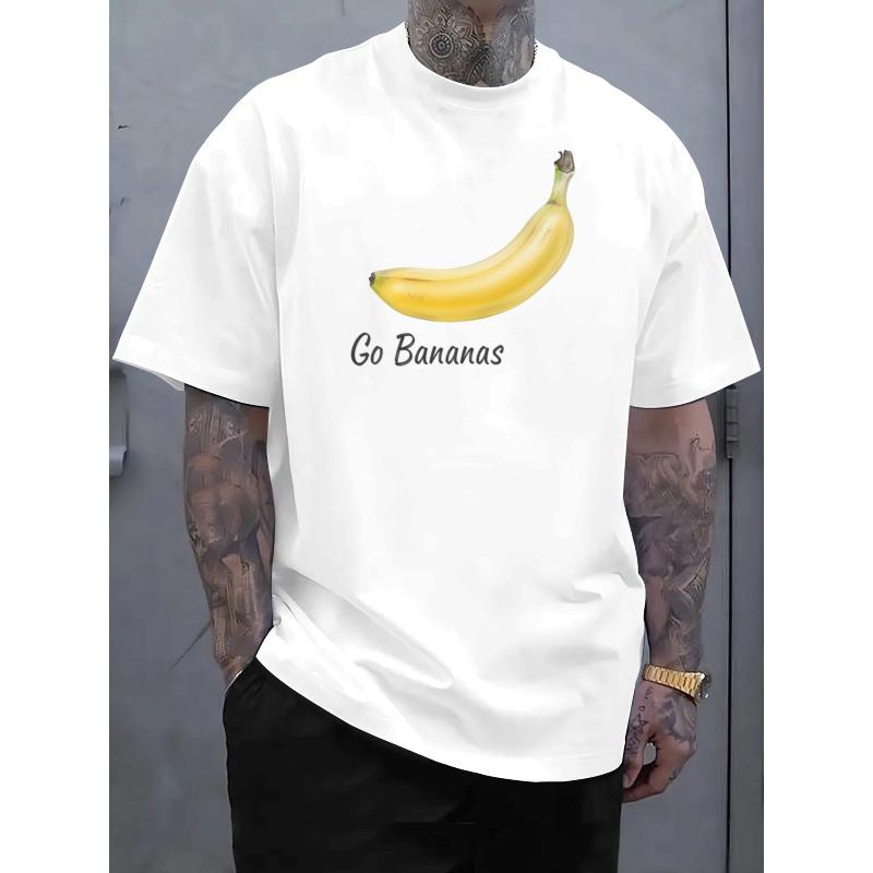 

European sizes Men S Casual Short Sleeve T-Shirt - Banana Graphic Design | Breathable Summer Tee, Machine Washable, Vibrant Printed Crewneck Shirt 4XL білий