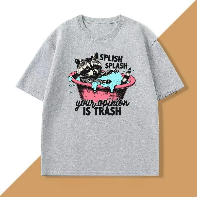 Splish Splash Your Opinion Is Trash camisetas gráficas divertidas camiseta Vintage de mapache hombres mujeres cuello redondo