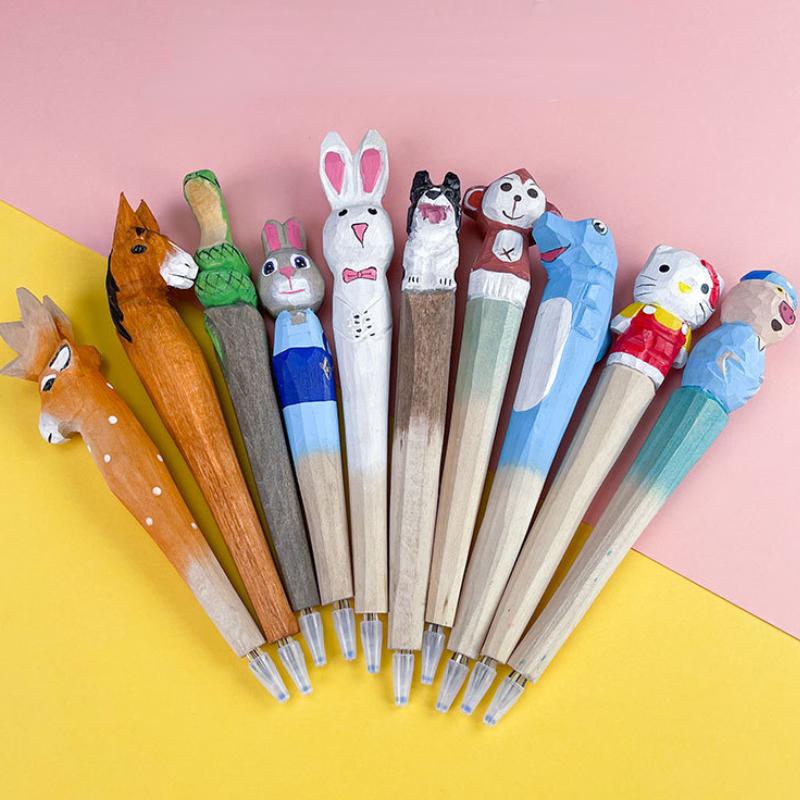 

Creative Hand Carved Wooden Animal Shaped Pen Strawberry