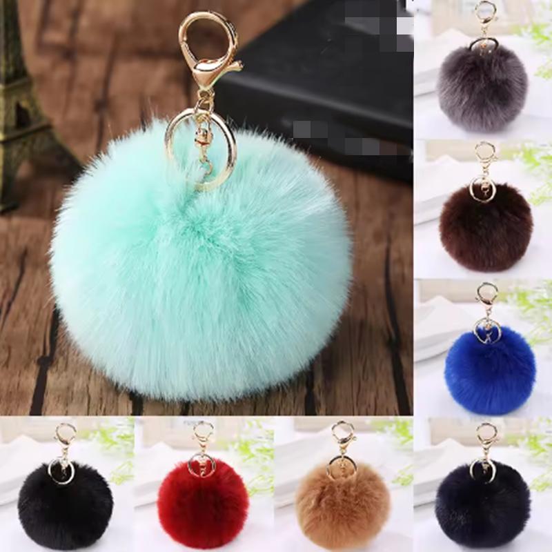 Pompom Trinket Fluffy Artificial Rabbit Fur Ball Key Chain 8cm Pompons Keychain Women Car Bag Key Ring Hang Jewelry