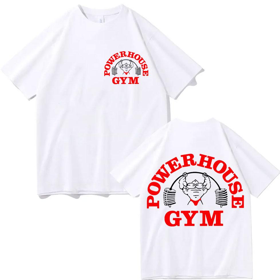 Powerhouse Gym Double Sided Print Tshirt High Street Fashion Trend Short Sleeve T Shirts Men Women Casual Loose Cotton Tshirts