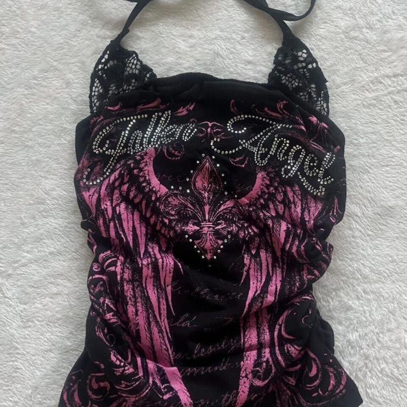 Japanese Retro Y2K Shibuya Hot Girl Punk Rock Subculture Black Faux Two-Piece Lace Halter Top