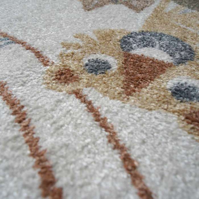 Washable Children's Living Room Rug Jungle Pattern Grey Yellow 100x150