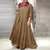 Summer Vacation Maxi Dress for Women V Neck Long Sleeve Solid Color with Ruffle Stitching and Pleated Hem