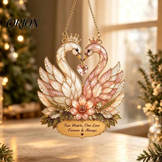 Christmas Tree Hanging Decoration Stained Glass Style Swan Pendant, Decorative Acrylic Suncatcher for Window Car Romantic Gift Her And Ornament,