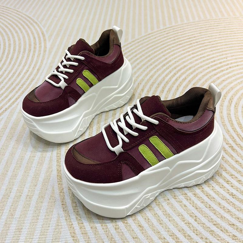 Fashion 10CM Microfiber Leather Chunky Sneakers New Autumn High Platform Wedge Heels Casual Shoes Breathable Comfortable Dad Shoes