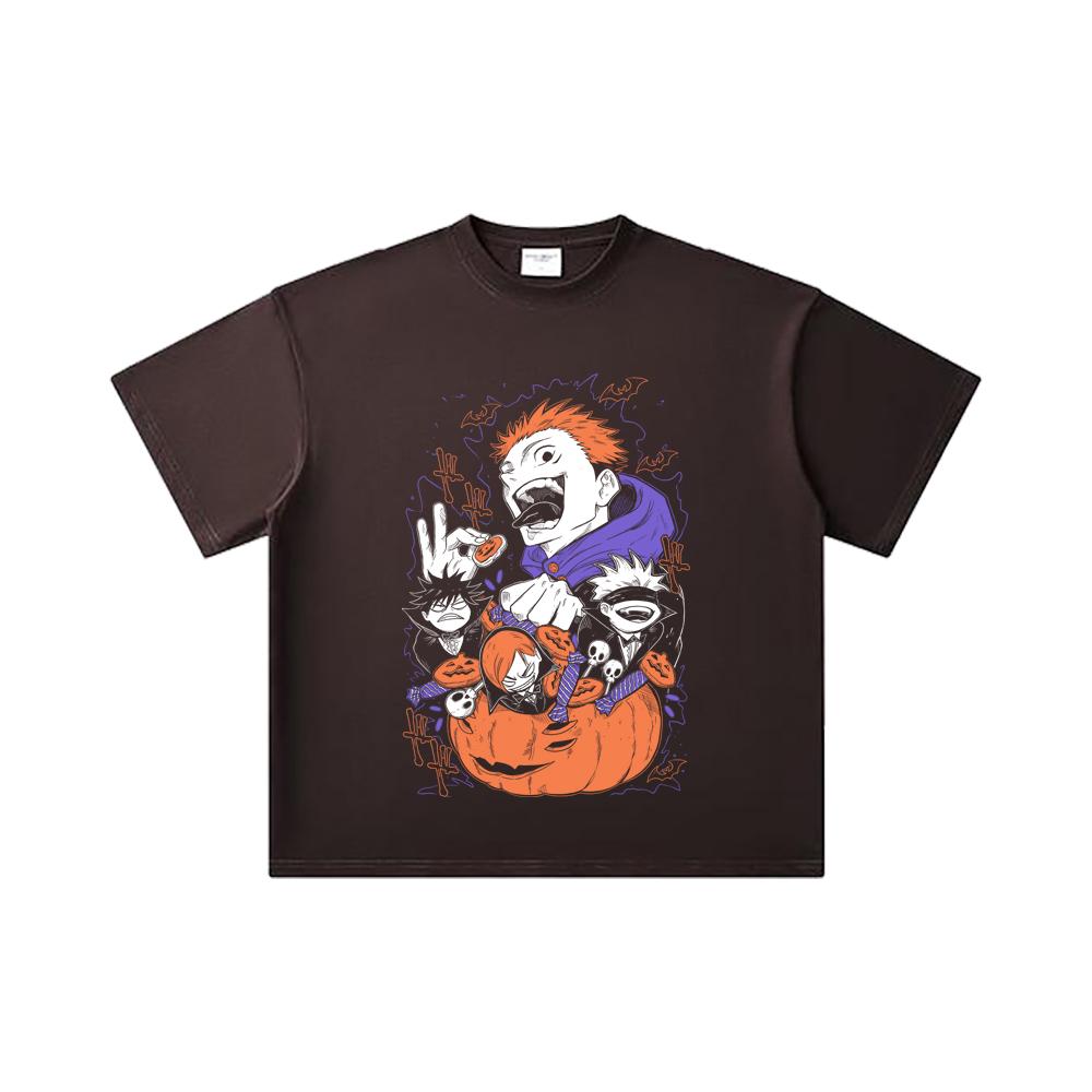 260 GSM Double Yarn 32 Count 100% Cotton Jujutsu Kaisen V56 Halloween Print Unisex Heavy Cotton T Shirt