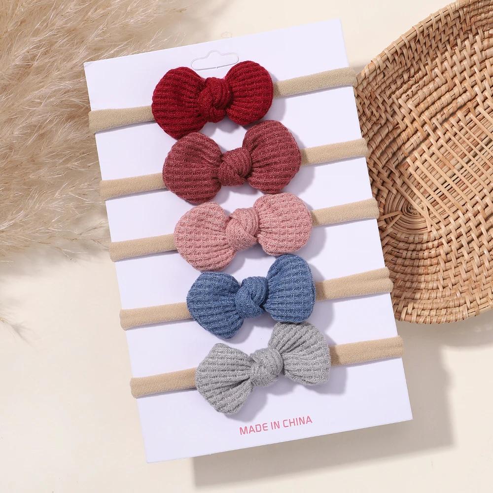5/6Pcs Girls Solid Color Bowknot Headband For Baby Kids Grograin Ribbon Headwear Hair Bands Infant Hair Accessories