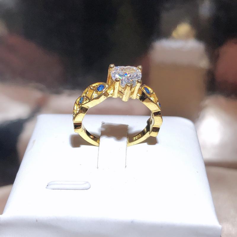 

Кольцо-сердце с цветочным синим наконечником из циркона, гальваническое золотое защитное кольцо No. 10