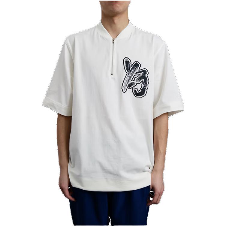 Y-3 SS23 Letter Logo Print Half-Zip Round Neck Short Sleeve T-Shirt Unisex Tops White IA3109