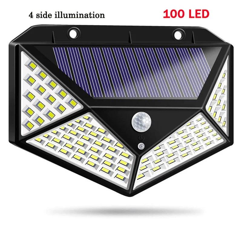 

100 светодиодных солнечных настенных светильников для улицы, солнечная лампа, водонепроницаемый, с датчиком движения, питание от солнечного света, уличный фонарь для украшения сада