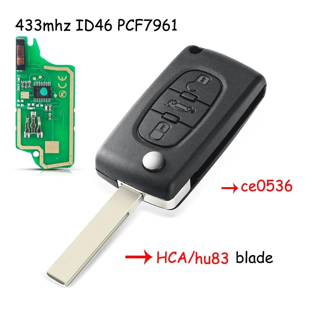 KEYYOU 2 3 Buttons For Peugeot 207 307 308 407 607 807 433MHz ID46 7941 CE0536 CE0523 VA2/HU83 Blade Flip Car Key Fob ASK FSK