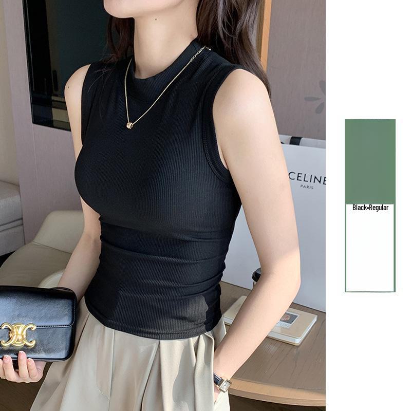 Women's Sleeveless Round Neck Threaded Vest with Side Breast Coverage