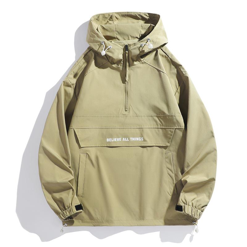 Giacca Americana Larga con Mezza Zip per Primavera e Autunno, Stile Tooling per Coppia, Antivento Impermeabile Uomo