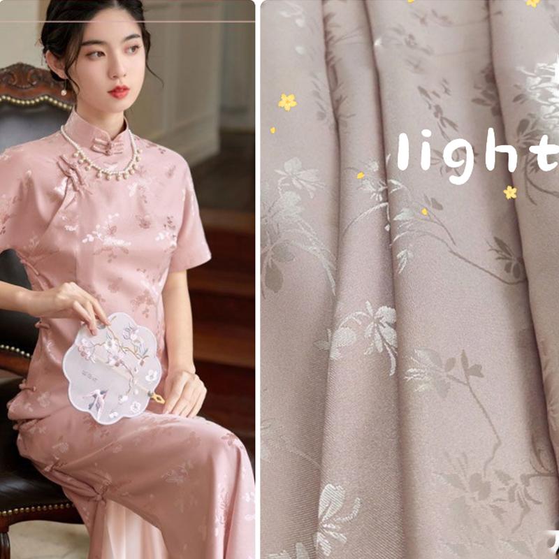 1m/2m/3m Breathable Flower Branch Jacquard Satin Fabric for Chinese Style Dress ,Shirt,Fashion Clothes Handmade DIY Fabric