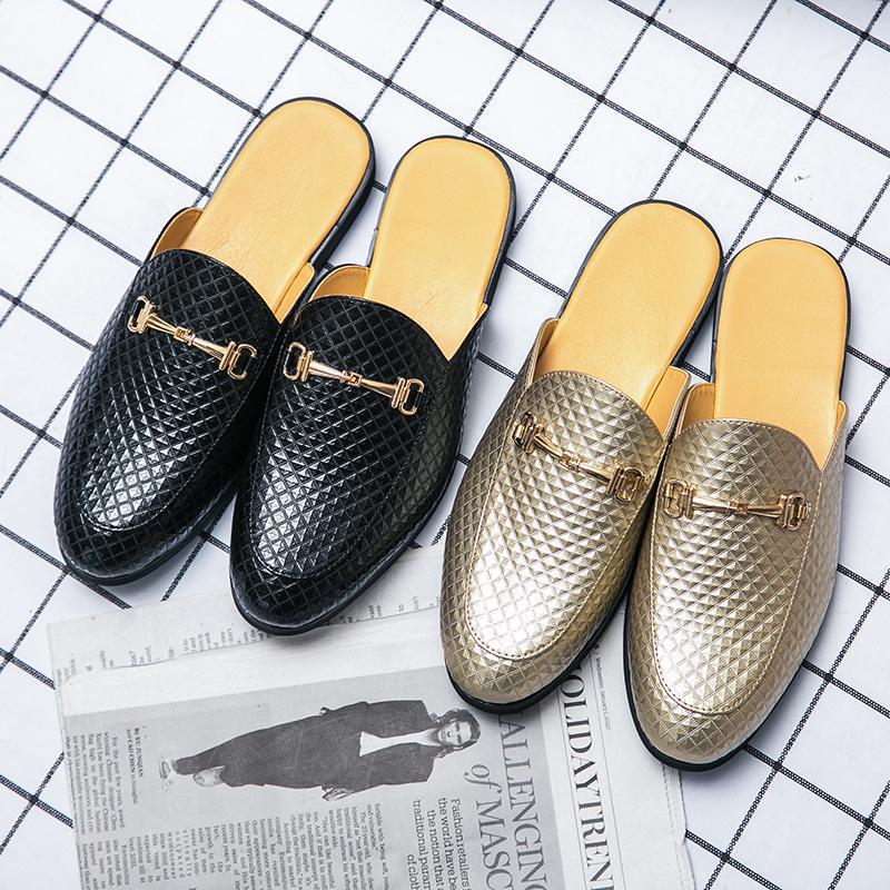 Autumn Bag Head Half Tray Casual Small Leather Shoes Men's One Foot British Doudou Shoes Korean Version Trendy Hairstylist Cool Slippers