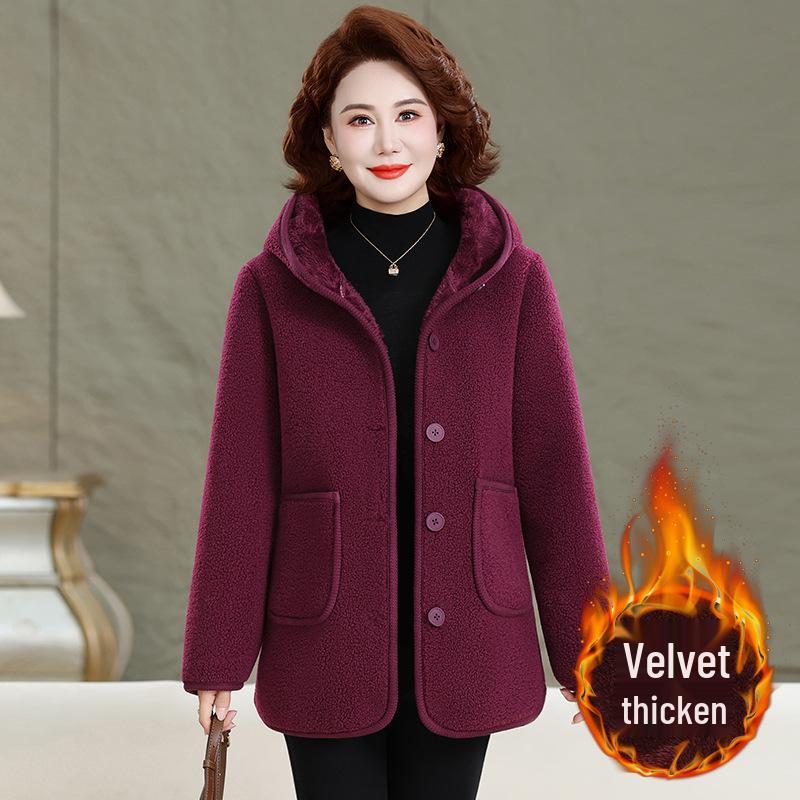 2025 Stylish Mother’s Winter Jacket: Velvet Cotton Padded, Fleece, Thickened Warm Outerwear for Middle-aged & Elderly Women