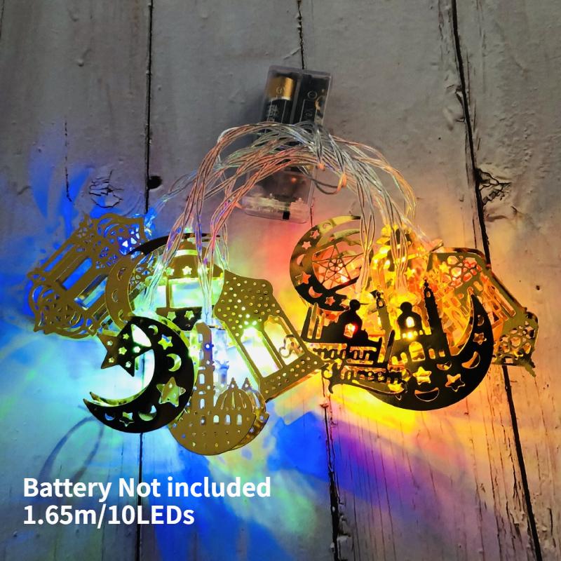 Ramadan Eid Mubarak LED String Lights 1.65m/10leds Battery Operated Moon Star Castle Lamp For Raya Wedding Party Home Decoration