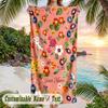 Floral 11 Theme Quick Dry Beach Towel Custom Name Text Print Large Sand Resistant Towel Beach Vacation