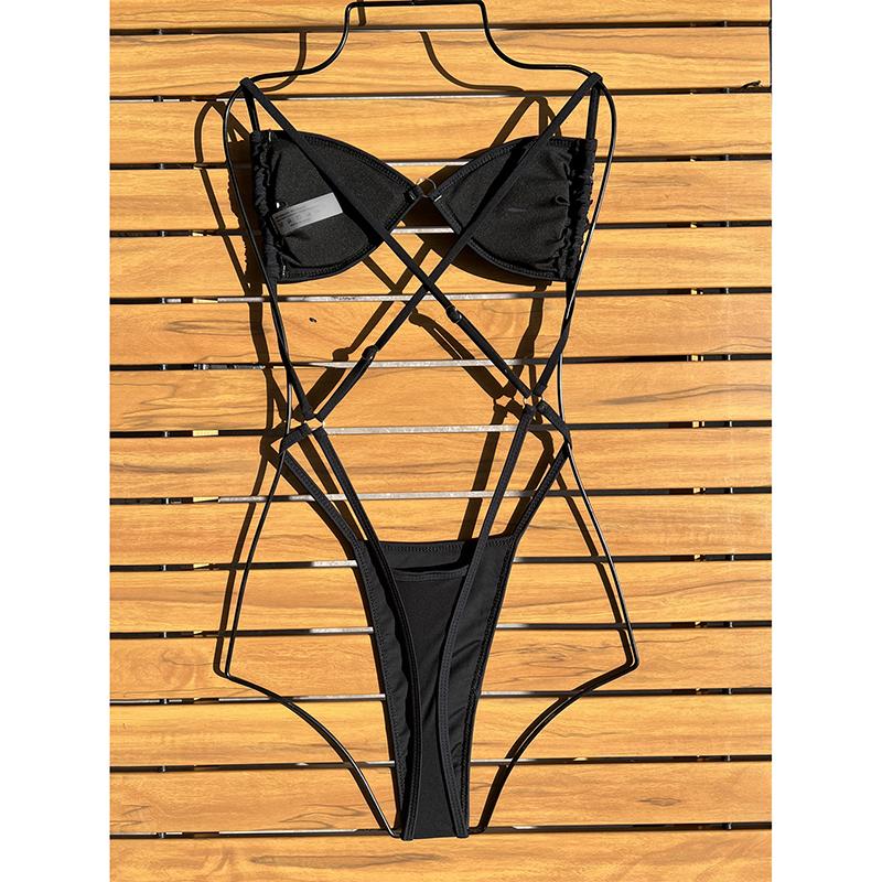 New Sexy Hollow Out One Piece Swimsuit Micro Thong Mini Women Swimwear Shiny Sequins Patchwork Bather Bathing Suit
