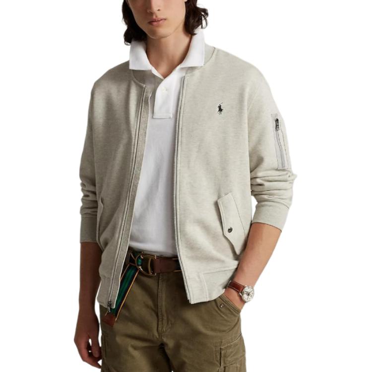 Polo Ralph Lauren FW23 Solid Logo Embroidered Zip-Up Long Sleeve Baseball Jacket Men Jackets Light-Gray 710881521-005