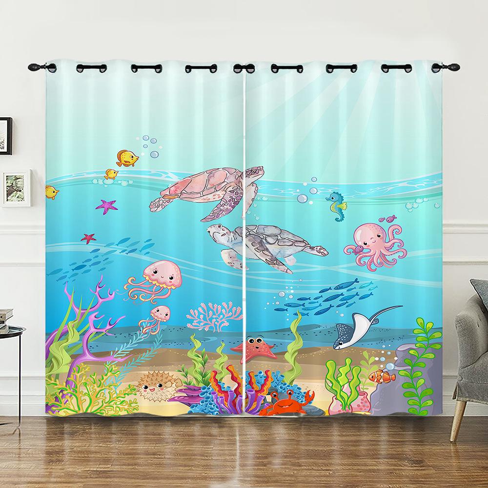 Curtain Animal Turtle Ocean Curtain Digital Printing Blackout Curtain No Punching