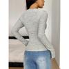 Women S V Neck Lace Trim Slim Fit Solid Long Sleeve T Shirt