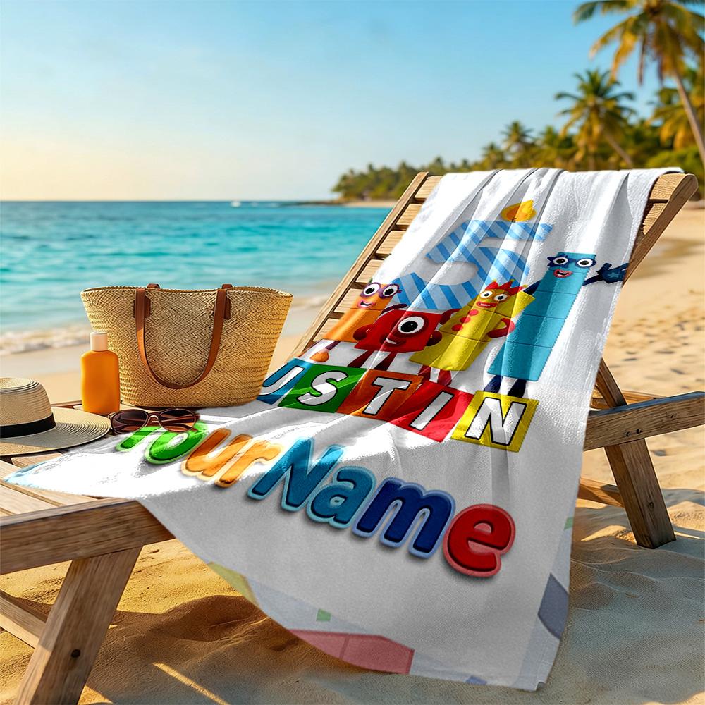 Numberblocks Personalized Text Beach Towel High Absorbency & Quick-Dry Perfect for Traveling Yoga Camping and Swimming