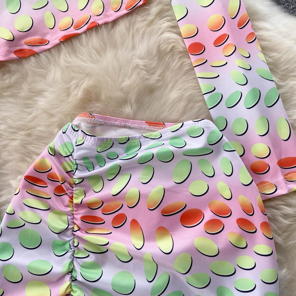 European And American Spring And Summer Sexy Print Suit Fashion Slim Shirt Wrinkled Hip Wrap Skirt Two Piece Suit Fashion